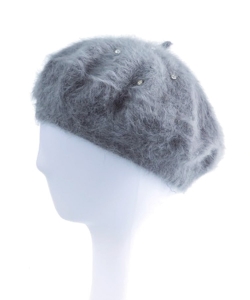 Rhinestone Faux Fur Beret Hat HA320966 GRAY